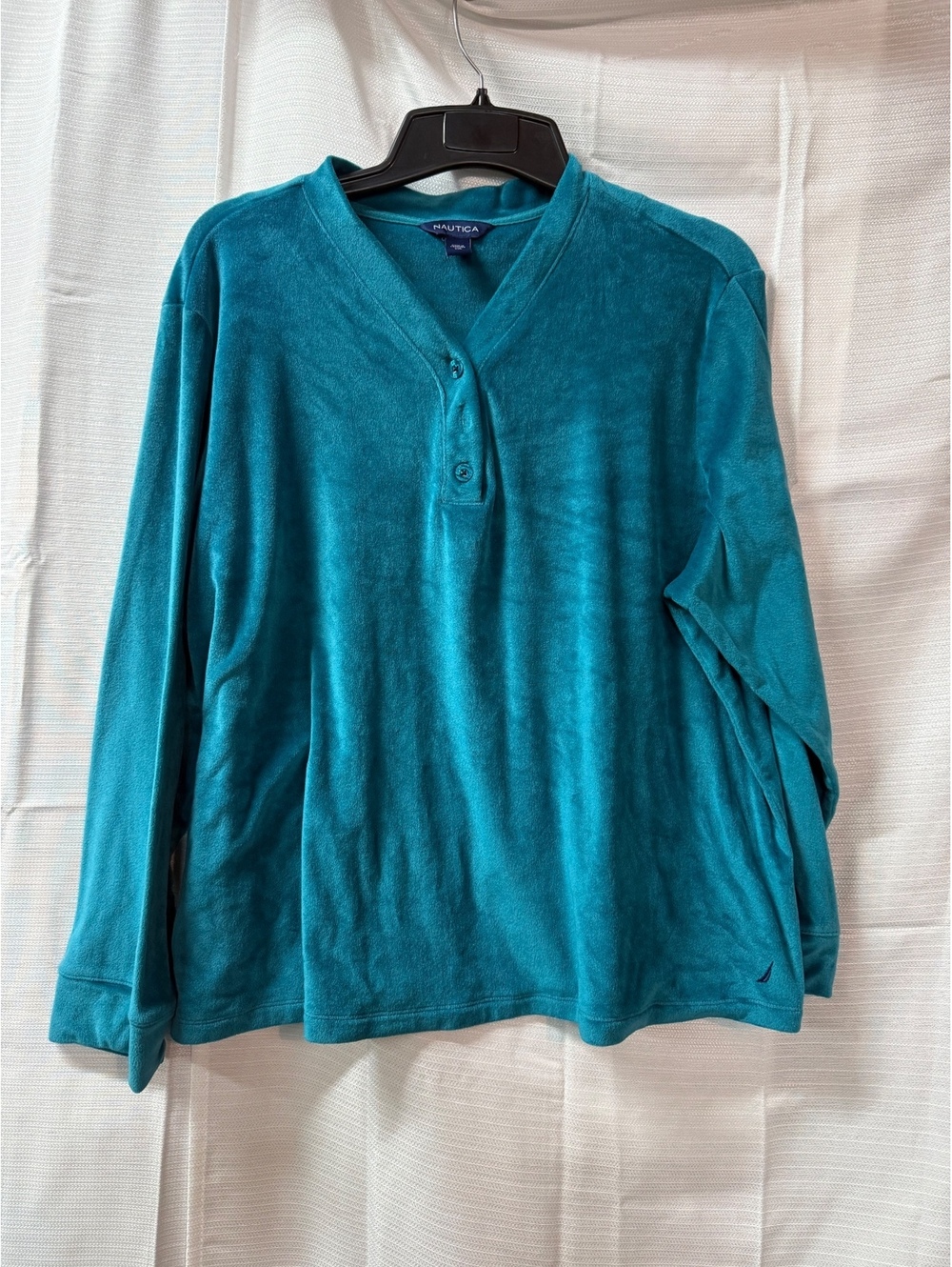 Nautica Teal Blue Velour Long Sleeve Henley Shirt XXL